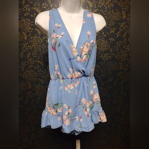 Fab'rik Blue Floral Deep V Romper